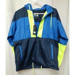 Mens SMALL NEW Windbreaker Hooded Resistant Shell Lightweight Jacket Blue Yellow